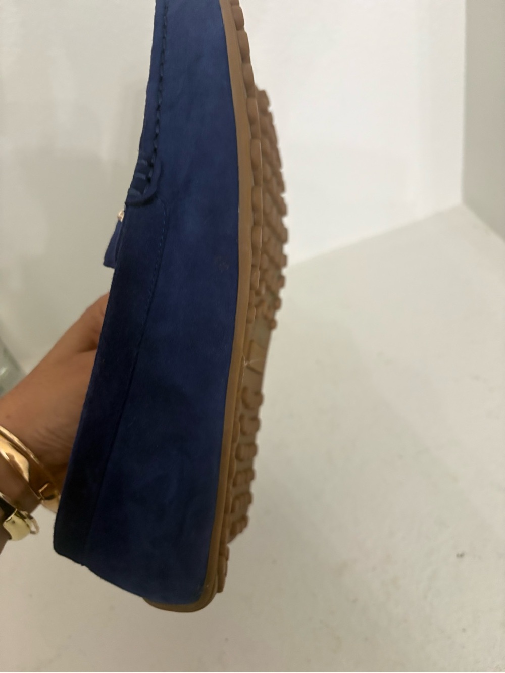 kate spade navy suede loafers with gold logo plaque - Picture 8 of 9